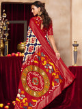 Red Ikat Printed Tussar Silk Saree