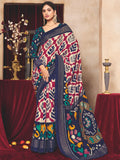 Navy Blue Ikat Printed Tussar Silk Saree