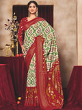 Maroon Tussar Silk Ikat Printed Saree