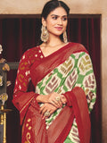 Maroon Tussar Silk Ikat Printed Saree