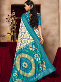 Teal Blue Ikat Print Tussar Silk Saree