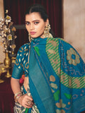 Teal Blue Ikat Print Tussar Silk Saree