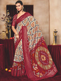 Rust Ikat Print Tussar Silk Saree