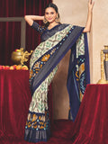 Off White Ikat Print Tussar Silk Saree