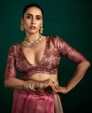 Pink Zari Woven Tussar Silk Saree