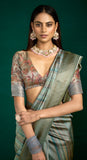 Grey Zari Woven Tussar Silk Saree