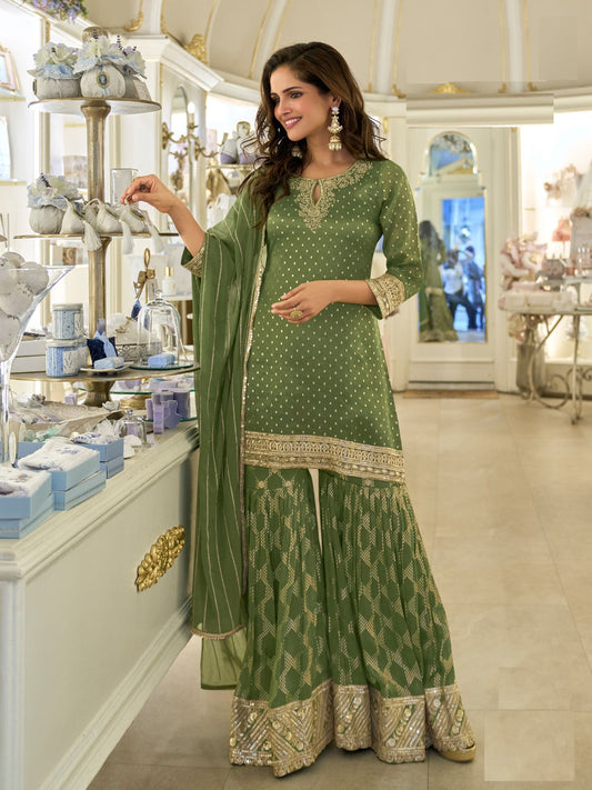 Festive Green Art Silk Gharara Suit