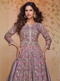 Mauve Embroidered Palazzo Set in Silk