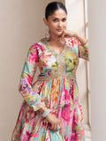 Digital Printed Embroidered Palazzo Suit in Sea Green