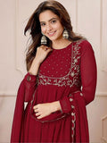 Red Elegance Embroidered Georgette Anarkali Suit Set