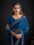 Royal Blue Art Silk Embroidered Saree with Belt