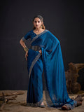 Royal Blue Art Silk Embroidered Saree with Belt
