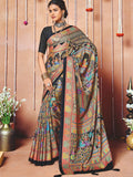Black Festival Wear Art Silk Printed Saree