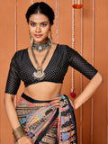 Black Festival Wear Art Silk Printed Saree