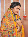 Yellow Printed Art Silk Festive Wear Saree