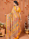 Yellow Printed Art Silk Festive Wear Saree