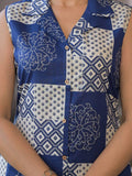 Blue Digital Printed Top Bottom Set In Rayon
