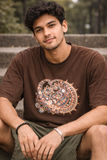 Men's Brown Boho Graphic Printed Oversized T-Shirt