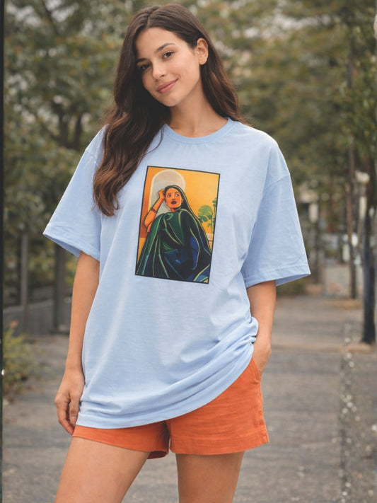 Women's Sky Blue Graphic Printed Oversized T-Shirt
