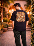Men's Black Paisley Heritage Graphic Printed Oversized T-Shirt