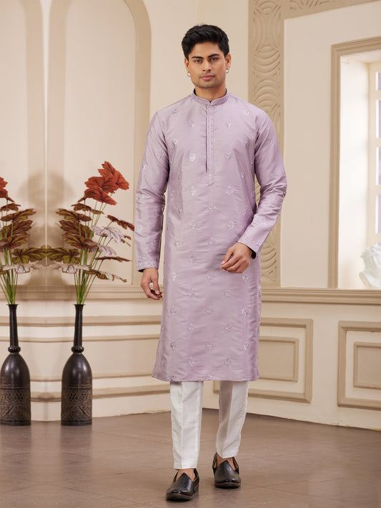 Light Purple Art Silk Festive Kurta Pajama