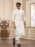 Festive Cream Art Silk Festive Kurta Pajama