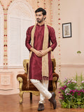 Maroon Art Silk Kurta Pajama With Stole