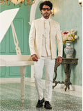 Cream Sequin Embroidered Jodhpuri Suit