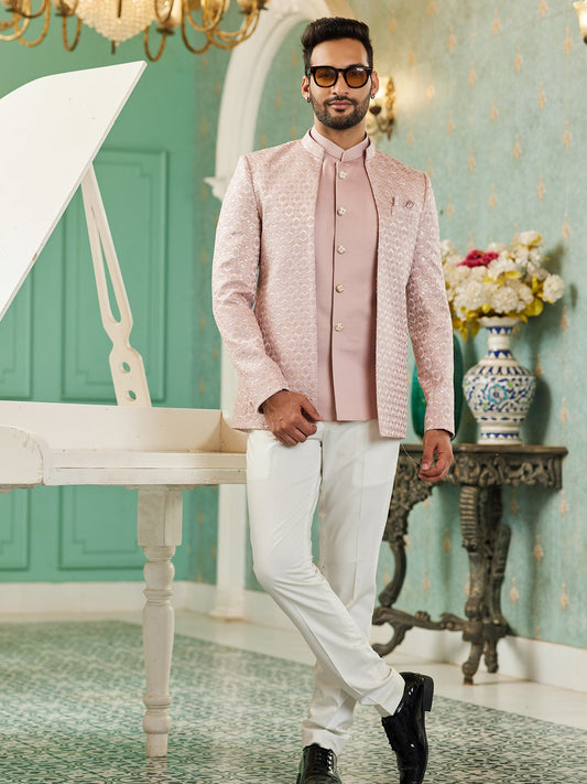 Onion Pink Sequin Embroidered Jodhpuri Suit