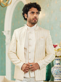 Cream Resham Embroidered Jodhpuri Style Suit