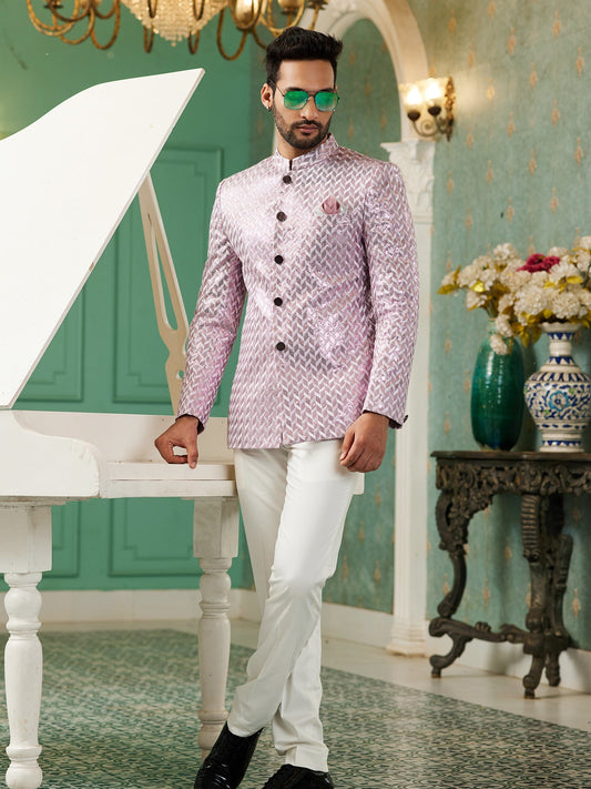 Onion Pink Resham Embroidered Jodhpuri Suit