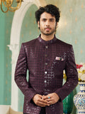 Wine Sequin Embroidered Jodhpuri Suit
