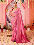 Pink Woven Stone Work Art Silk Saree