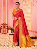 Red & Yellow Art Silk Woven Festive Saree