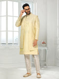 Yellow Sequin Indo Western Sherwani in Art Silk