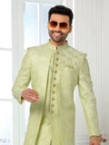 Green Art Silk Embroidered Indo Sherwani