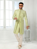 Green Art Silk Embroidered Indo Sherwani