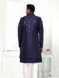 Navy Blue Embroidered Indo Sherwani