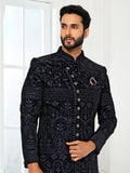 Black Silk Embroidered Indo Sherwani Set