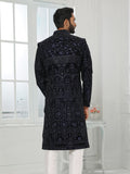 Black Silk Embroidered Indo Sherwani Set