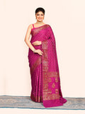 Magenta Woven Embroidered Banarasi Silk Saree