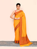 Yellow Zari Woven Embroidered Silk Saree