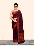 Maroon Zari Woven Embroidered Silk Saree
