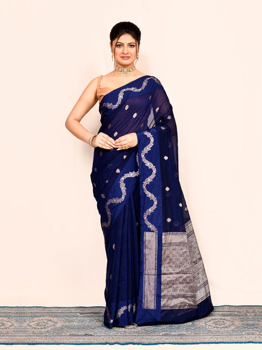 Royal Blue Zari Woven Embroidered Art Silk Saree
