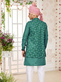 Green Art Silk Embroidered Kurta Pajama Jacket