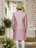 Pink Silk Embroidered Kurta Pajama Jacket