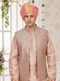 Stylish Peach Art Silk Embroidered Kurta Pajama Jacket