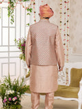 Stylish Peach Art Silk Embroidered Kurta Pajama Jacket