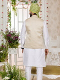 Off White Art Silk Embroidered Kurta Pajama Jacket