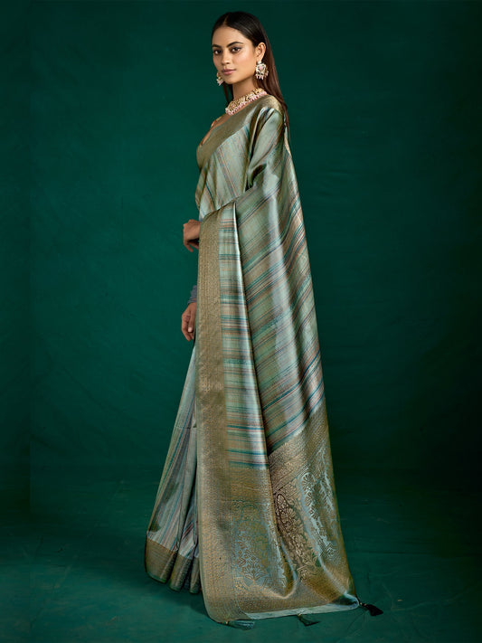Grey Zari Woven Tussar Silk Saree